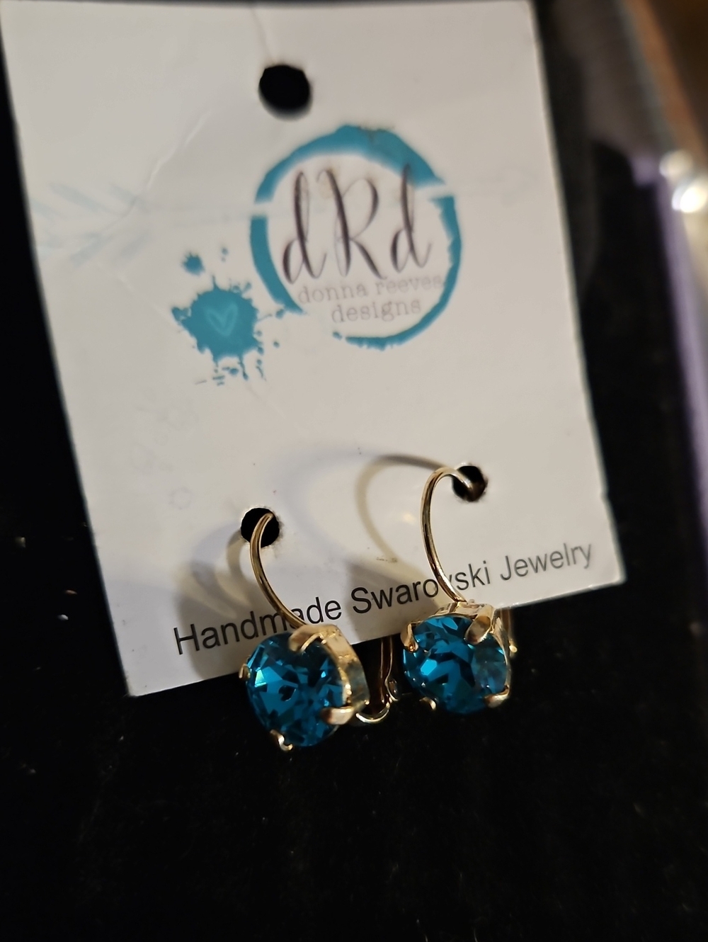 Gold Plated Blue Swarovski Crystal Drop Earrings